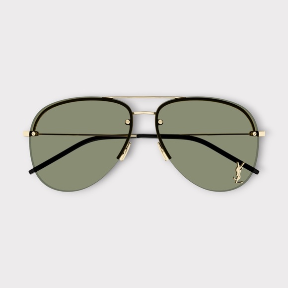 Unisex Saint Laurent Classic 11 M Pilot Sunglasses, Gold Frame and Green Lens. - Picture 1 of 4